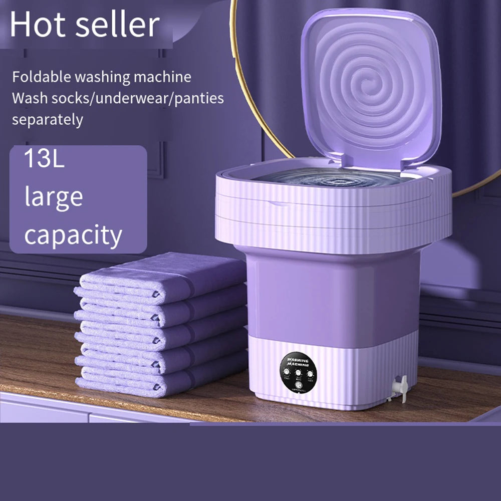 Folding Washing Machines Portable 13L Large with Dryer Bucket for Clothes Travel Home Sock Underwear Mini Washer UK AU 110v 220v - Big SavingZ